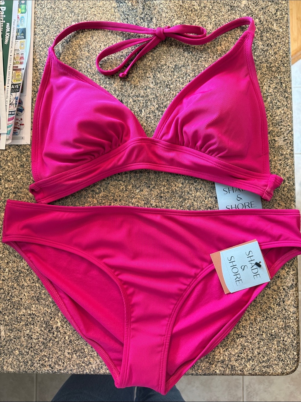 Shade & Shore Women's Bright Fuchsia Halter Bikini Set